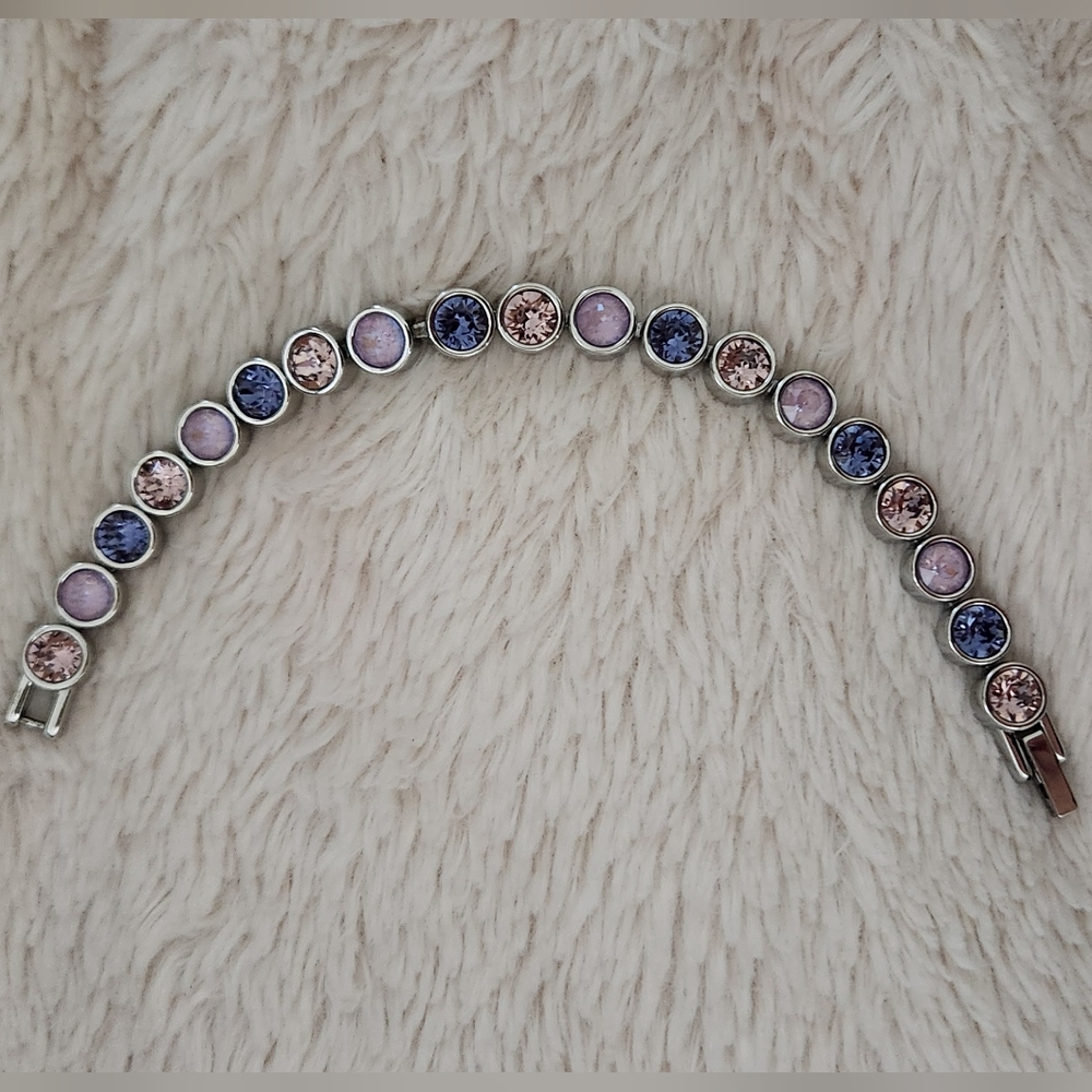 Authentic Touchstone SS Bracelet W/purple/pinks Swarovski Stones, Sz 7